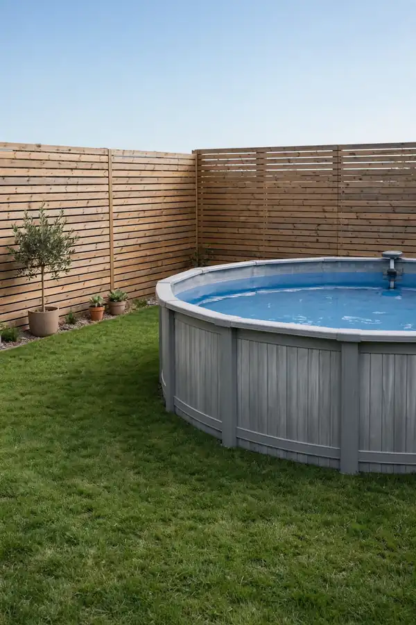 Finished above ground pool yard on a modest budget