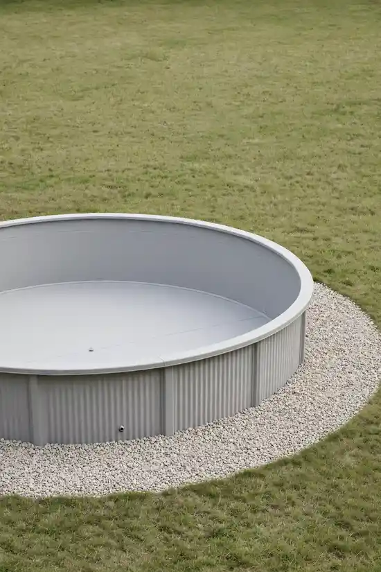 Gravel ring with steel edging around an above ground pool