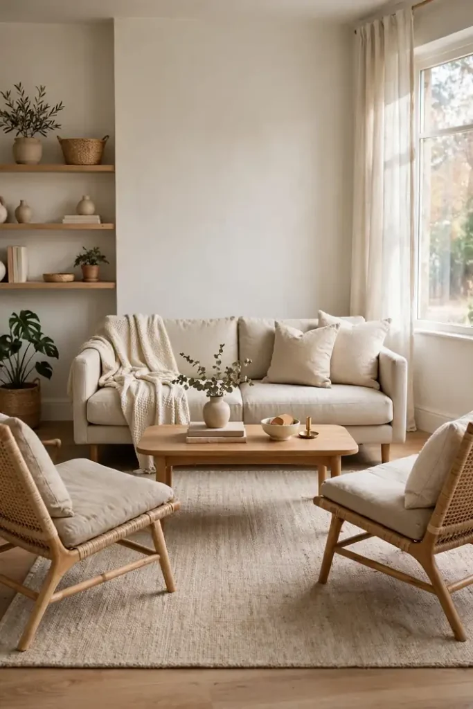 One large area rug anchoring an apartment living room seating area