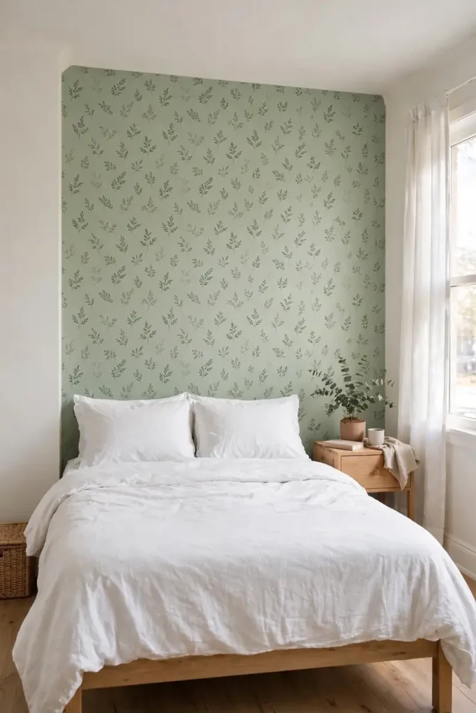 Removable wallpaper accent wall in a rental bedroom