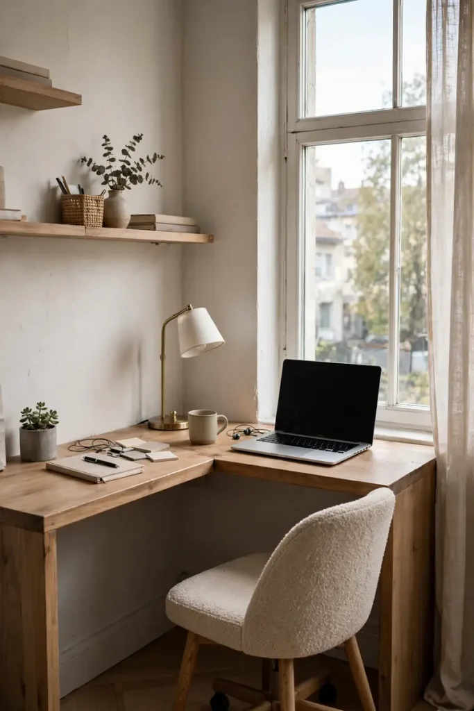 L-shaped corner desk fitting an apartment corner office