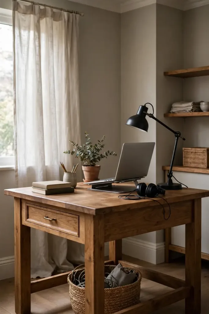 Sturdy proper desk with a drawer in a rental home office