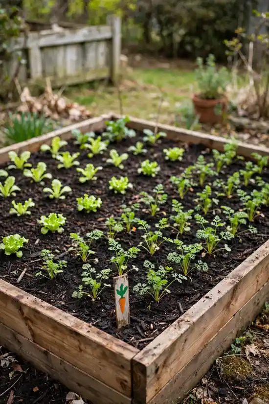 First-time gardener's single tidy raised bed in its first season