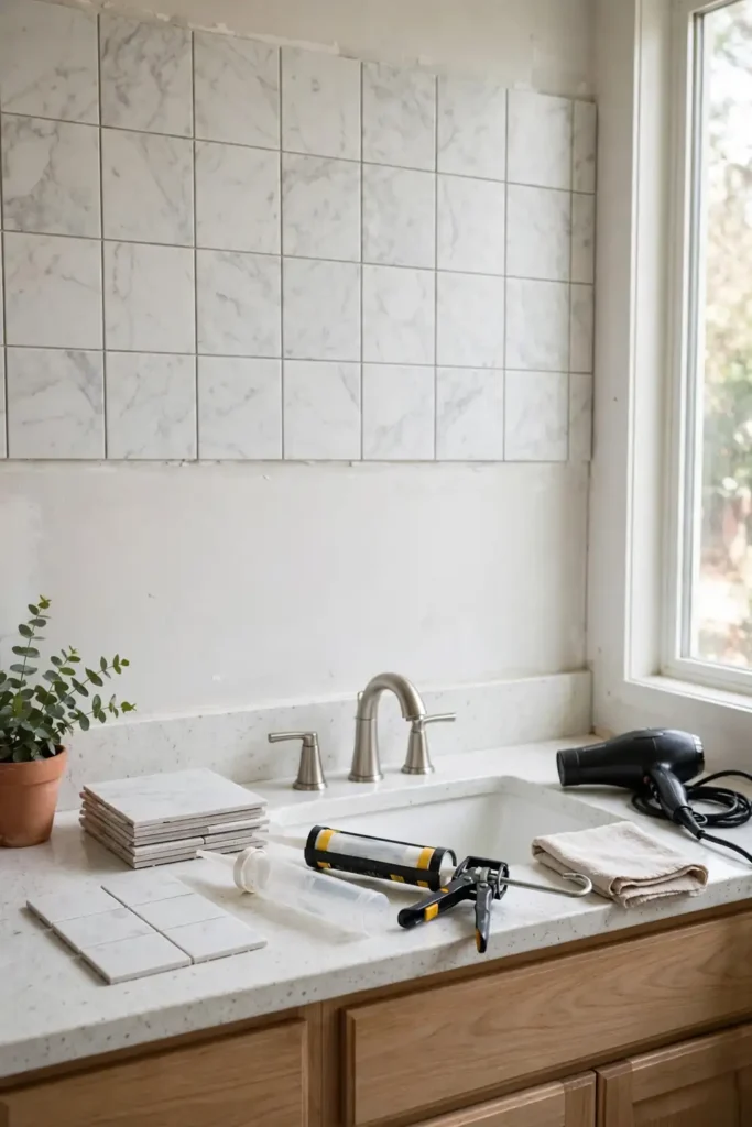 Finished bathroom backsplash refresh done in a weekend
