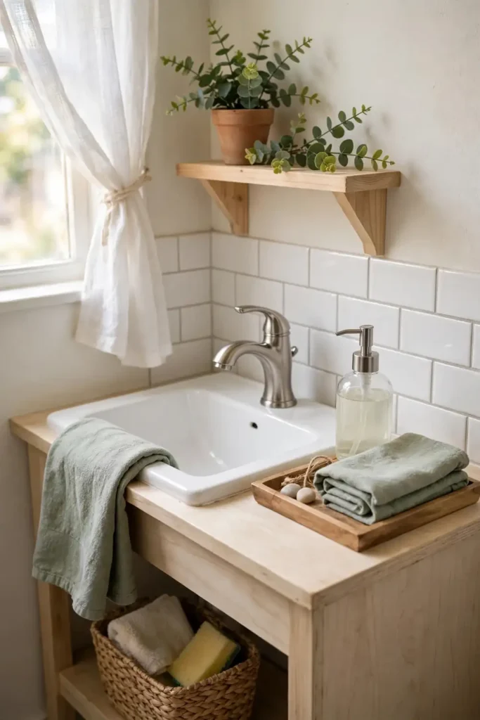 Bathroom sink refresh with a new faucet and styled tray