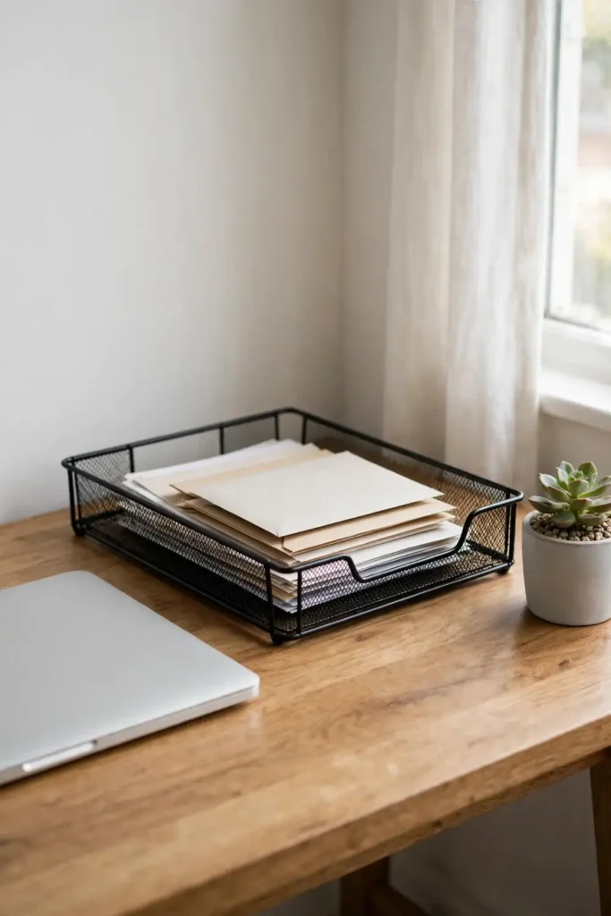 Single inbox tray for loose paper on a home office desk