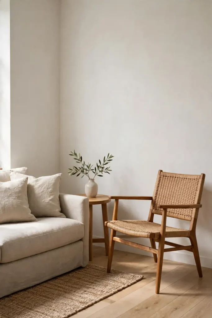 Lived-in living room mixing furniture in a shared palette
